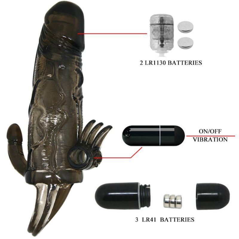 BAILE - COPRI PENE BRAVE MAN CON CLIT E STIMOLAZIONE ANALE DOPPIO BULLET NERO 16.5 CM - immagine 4