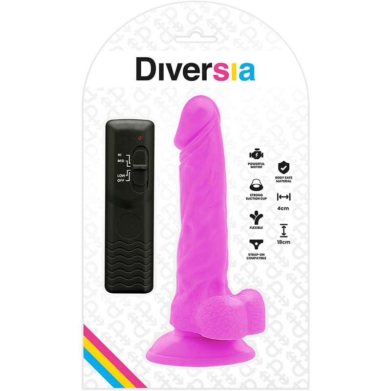 DIVERSIA - DILDO REALÍSTICO FLEXIBLE CON VIBRACIÓN LILA 18 CM -O- 4 CM - immagine 5