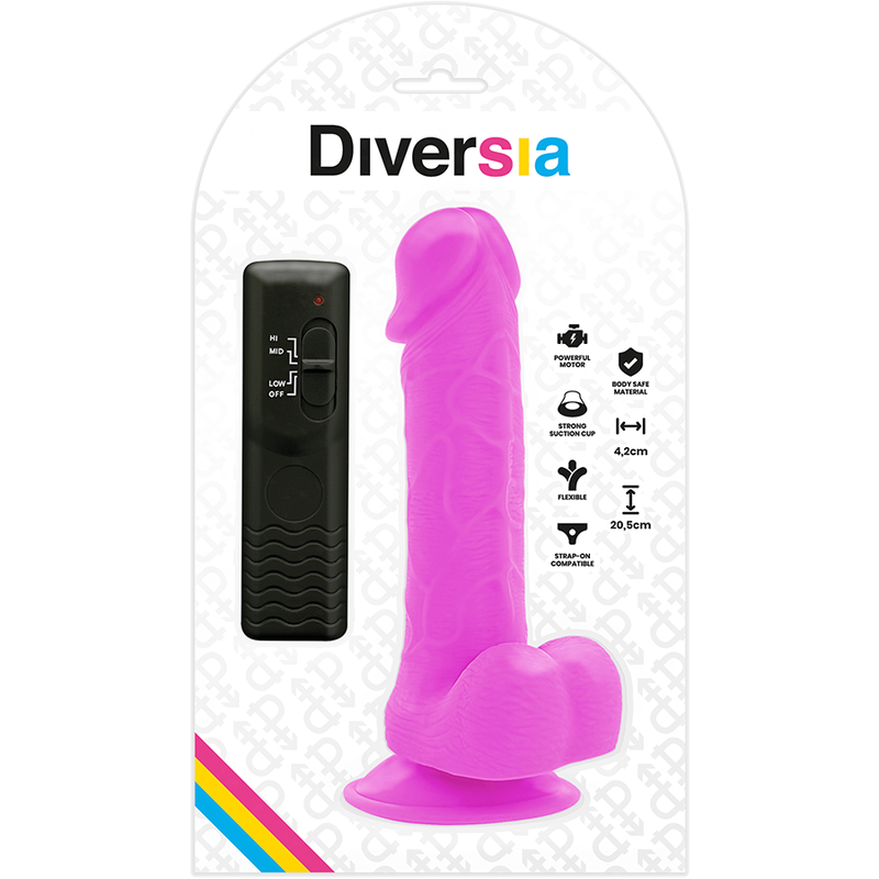 DIVERSIA - DILDO REALÍSTICO FLEXIBLE CON VIBRACIÓN LILA 20.5 CM -O- 4.2 CM - immagine 5