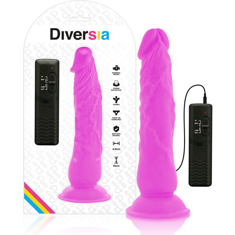 DIVERSIA - DILDO REALÍSTICO FLEXIBLE CON VIBRACIÓN LILA 21 CM -O- 4.9 CM - immagine 2