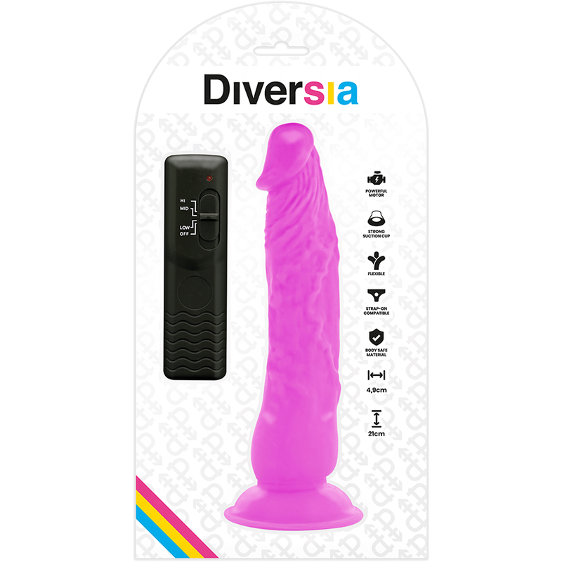 DIVERSIA - DILDO REALÍSTICO FLEXIBLE CON VIBRACIÓN LILA 21 CM -O- 4.9 CM - immagine 7