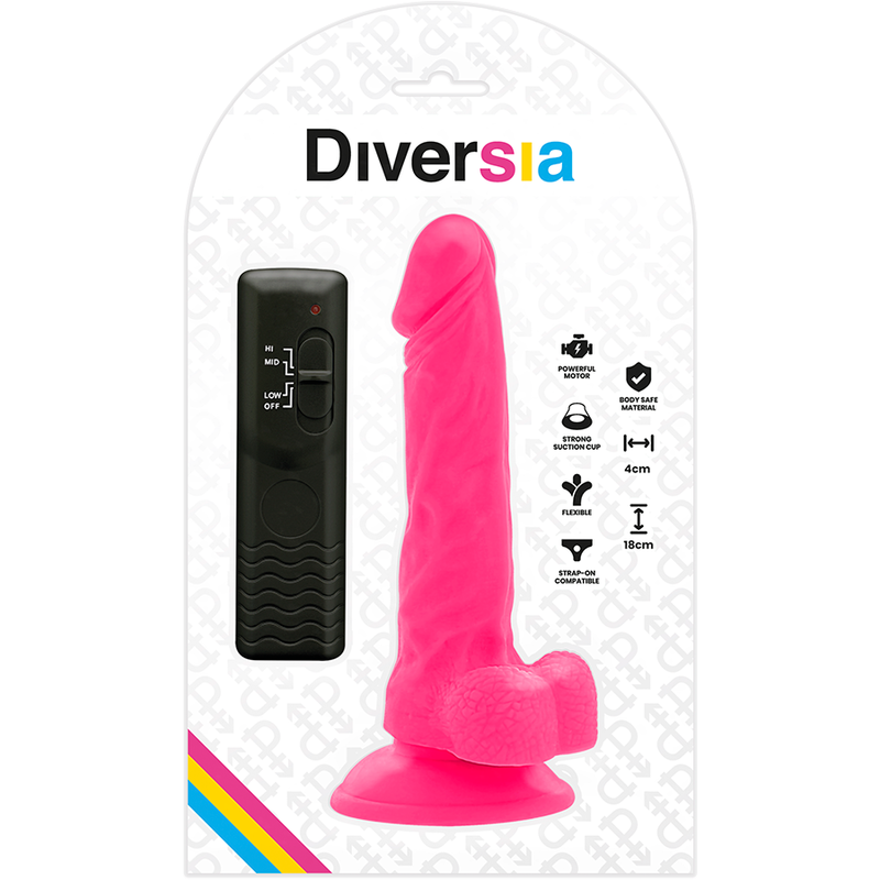 DIVERSIA - DILDO REALÍSTICO FLEXIBLE CON VIBRACIÓN ROSA 18 CM -O- 4 CM - immagine 6
