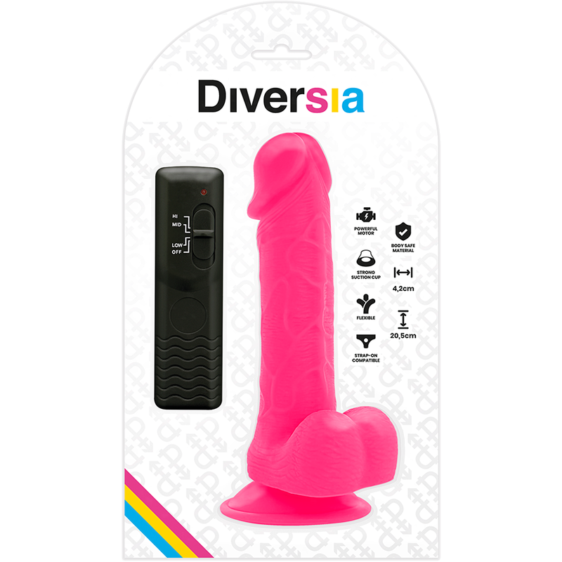 DIVERSIA - DILDO REALÍSTICO FLEXIBLE CON VIBRACIÓN ROSA 20.5 CM -O- 4.2 CM - immagine 6