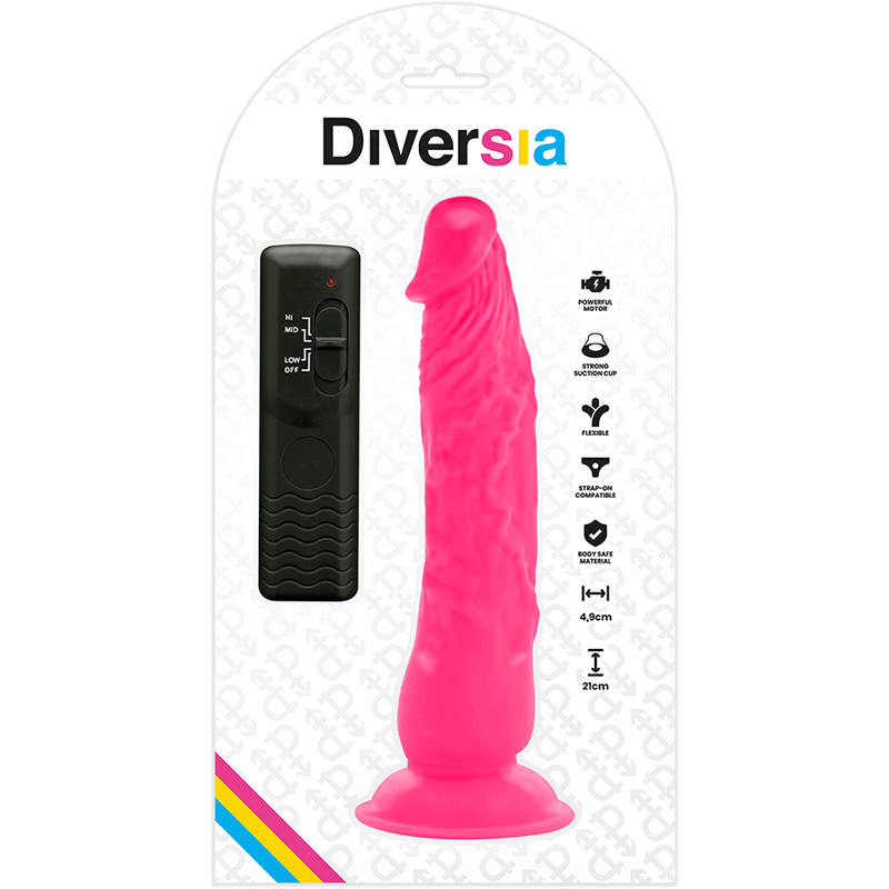DIVERSIA - DILDO REALÍSTICO FLEXIBLE CON VIBRACIÓN ROSA 21 CM -O- 4.9 CM - immagine 5
