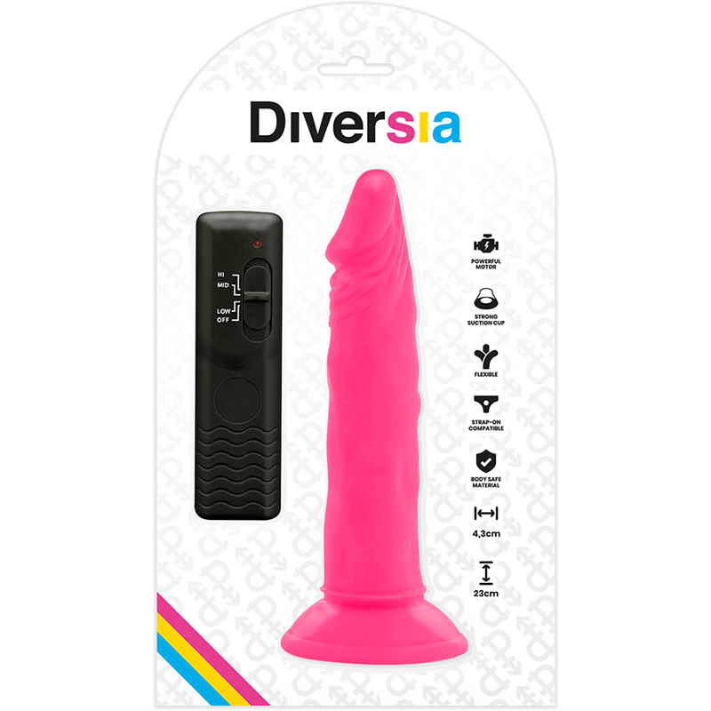 DIVERSIA - DILDO REALÍSTICO FLEXIBLE CON VIBRACIÓN ROSA 23 CM -O- 4.3 CM - immagine 3