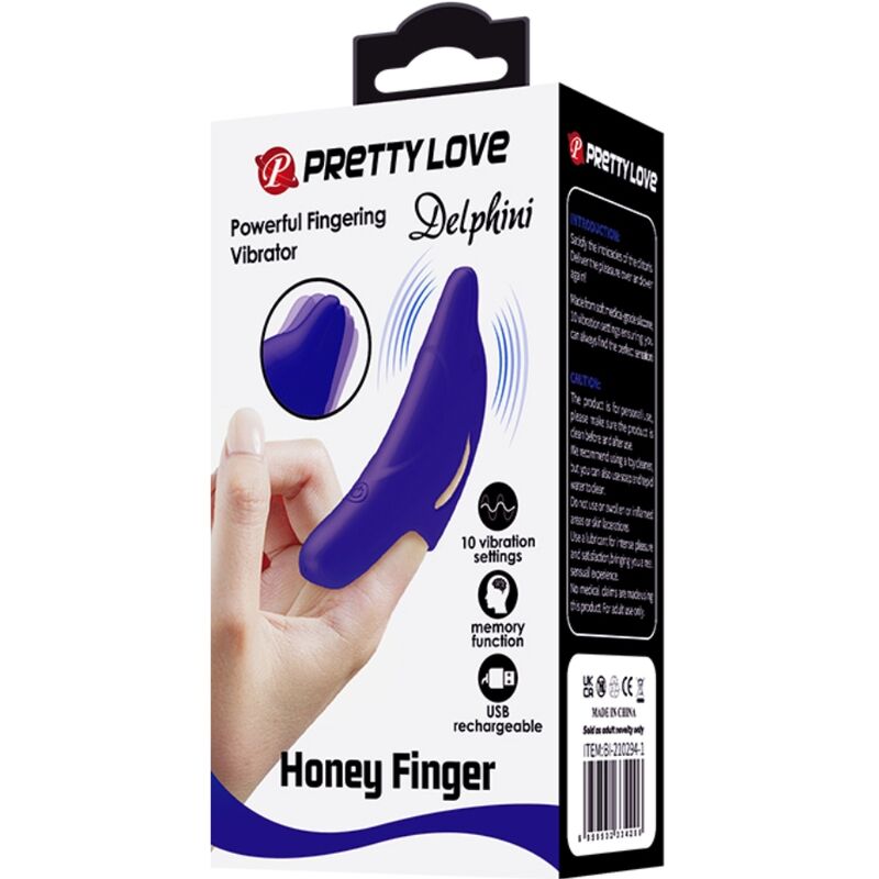 PRETTY LOVE - DELPHINI PODEROSO ESTIMULADOR DE DEDO AZUL OSCURO - immagine 5