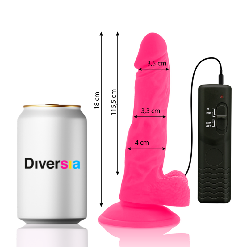 DIVERSIA - DILDO REALÍSTICO FLEXIBLE CON VIBRACIÓN ROSA 18 CM -O- 4 CM - immagine 2