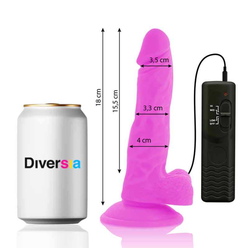 DIVERSIA - DILDO REALÍSTICO FLEXIBLE CON VIBRACIÓN LILA 18 CM -O- 4 CM - immagine 3