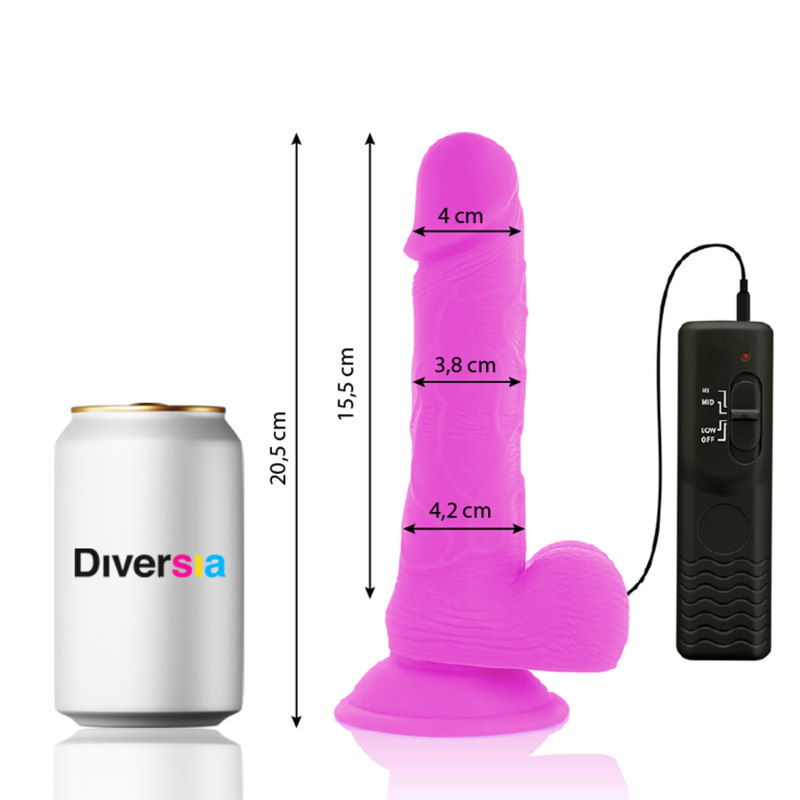 DIVERSIA - DILDO REALÍSTICO FLEXIBLE CON VIBRACIÓN LILA 20.5 CM -O- 4.2 CM - immagine 6