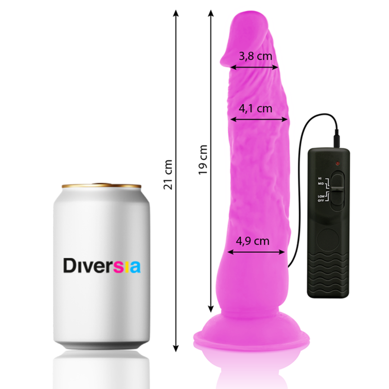 DIVERSIA - DILDO REALÍSTICO FLEXIBLE CON VIBRACIÓN LILA 21 CM -O- 4.9 CM - immagine 3