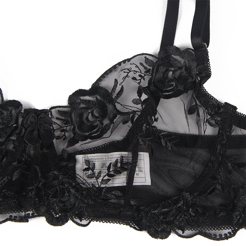 SUBBLIME - SET DE 3 PIEZAS SUJETADOR + TANGA + LIGA ESTAMPADO FLORAL NEGRO S/M - immagine 7