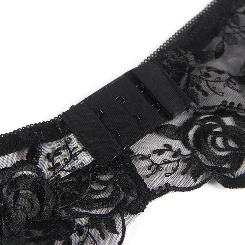 SUBBLIME - SET DE 3 PIEZAS SUJETADOR + TANGA + LIGA ESTAMPADO FLORAL NEGRO S/M - immagine 8