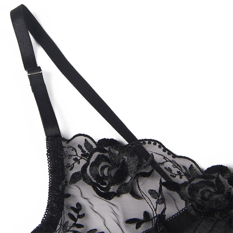 SUBBLIME - SET DE 3 PIEZAS SUJETADOR + TANGA + LIGA ESTAMPADO FLORAL NEGRO S/M - immagine 3