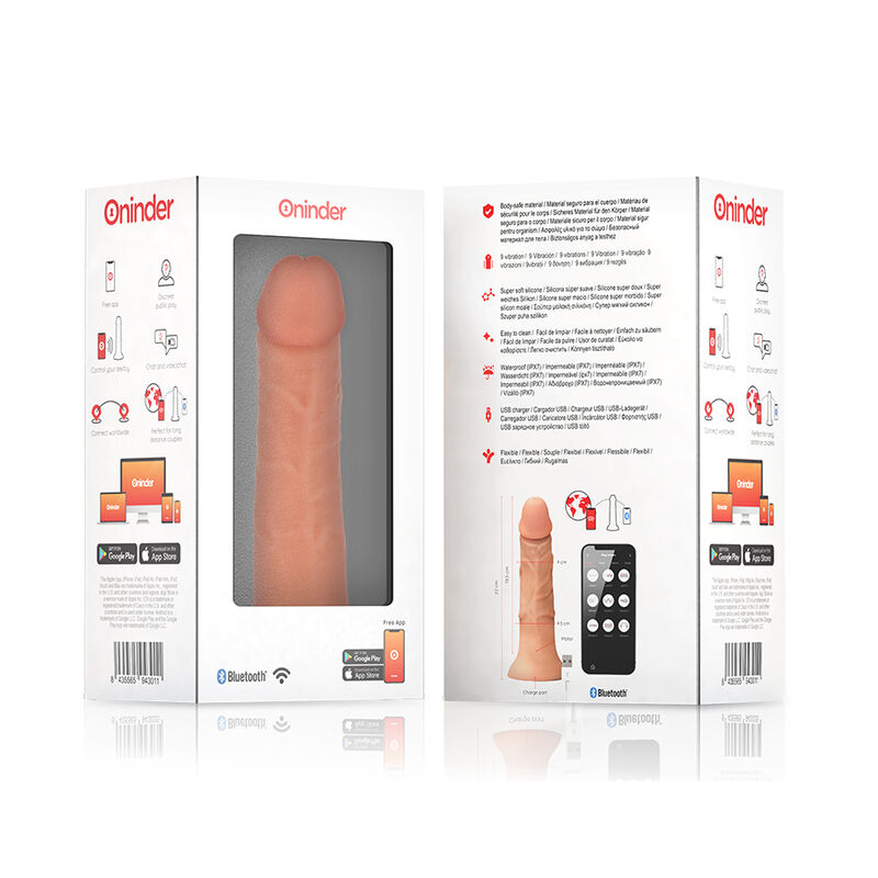 ONINDER - LARGE BOGOTÁ DILDO VIBRADOR 9 VELOCIDADES NATURAL 22 CM -O- 4.5 CM - APP GRATUITA - immagine 4