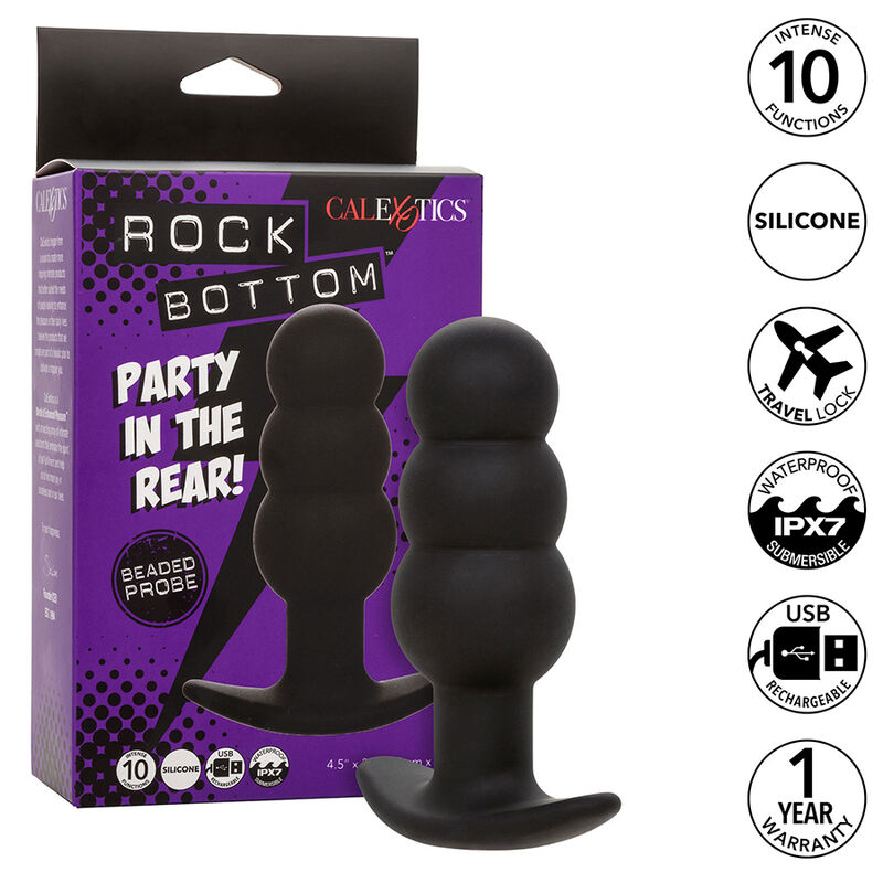CALEXOTICS - ROCK BOTTOM PLUG ANAL CON CUENTAS 10 VIBRACIONES SILICONA NEGRO - immagine 8