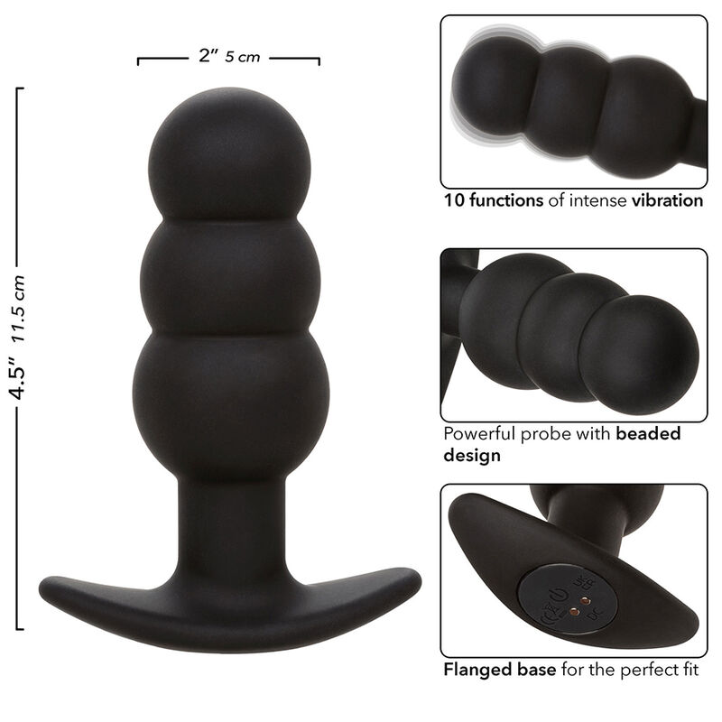 CALEXOTICS - ROCK BOTTOM PLUG ANAL CON CUENTAS 10 VIBRACIONES SILICONA NEGRO - immagine 2