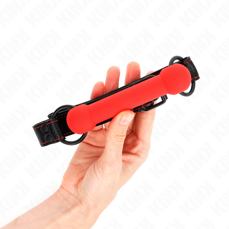KINK - MORDAZA FORMA DE HUESO CON CORREA POLIPIEL ROJO AJUSTABLE 41-57 CM - immagine 2
