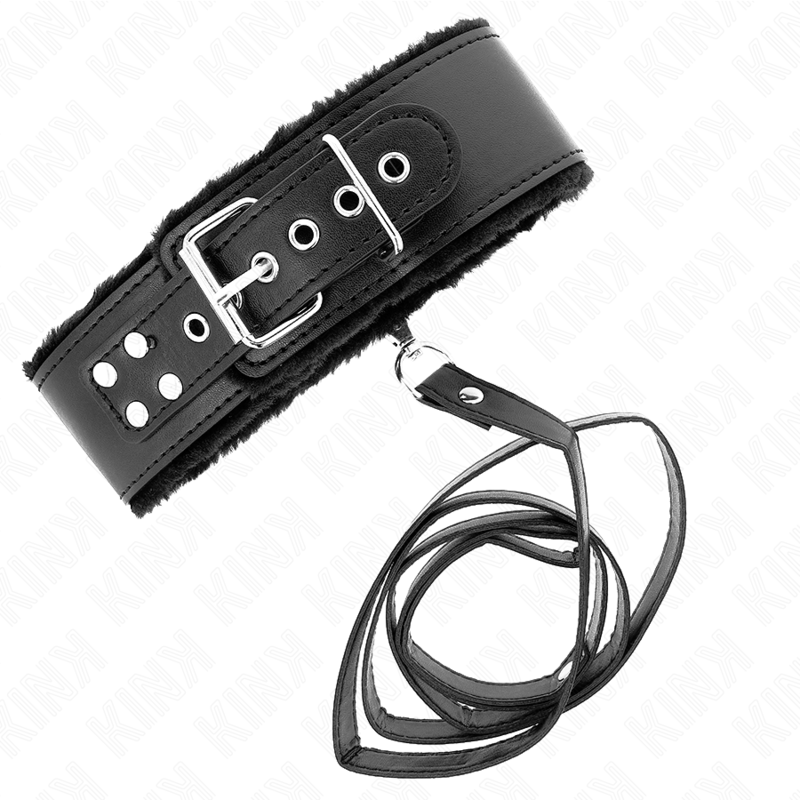 KINK - COLLAR CON CORREA 116 CM CON TACHUELAS PLATEADAS MODELO 4 NEGRO AJUSTABLE 40-48 CM X 6 CM - immagine 3