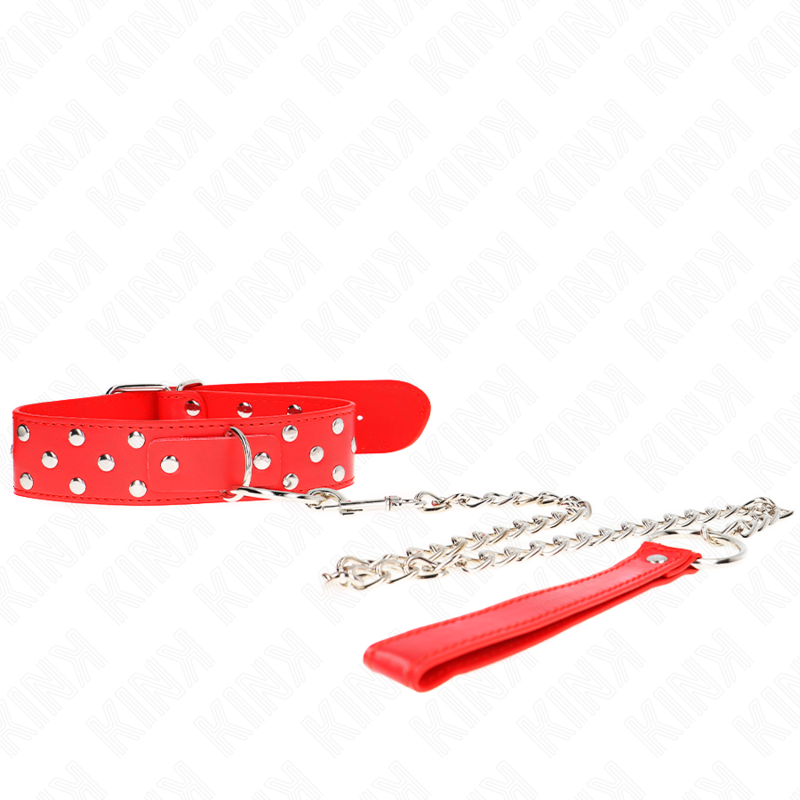 KINK - COLLAR CON CORREA 65 CM REMACHE ANILLA ROJO AJUSTABLE 36-50 CM X 3.8 CM - immagine 3