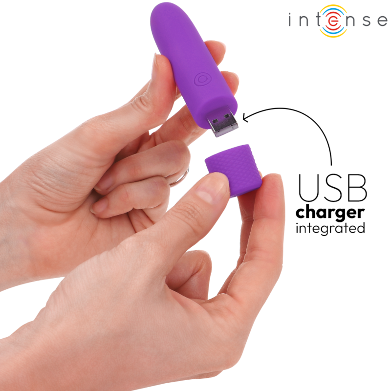 INTENSE - SYMONE BALA VIBRADORA RECARGABLE POR USB 8 VIBRACIONES MORADO 10 X 2.2 CM - immagine 5