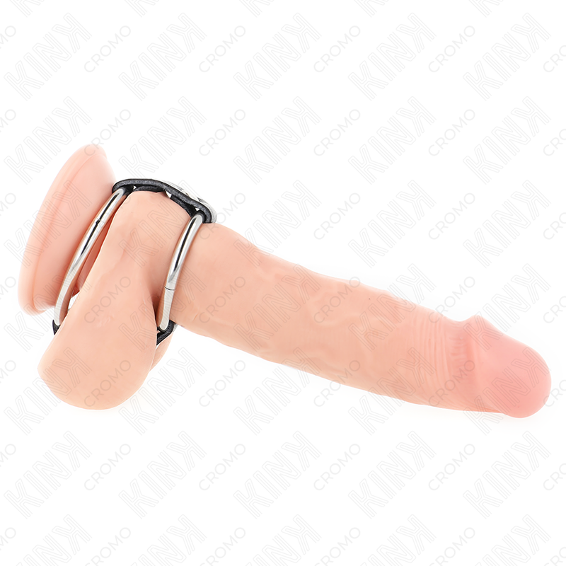 KINK - ANILLO PENE METAL DOBLE 3.8 CM A 5 CM CONECTADOS CON CUERO - immagine 2