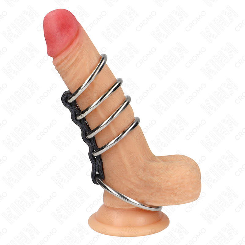 KINK - 5 ANILLOS PENE 3.7 CM A 5 CM METAL CONECTADOS POR CUERO - immagine 2