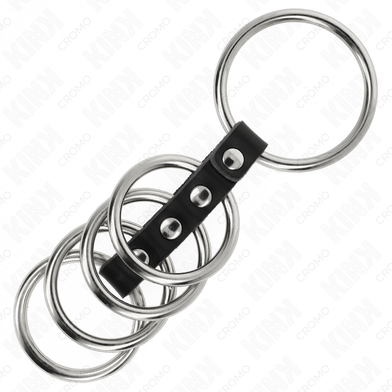 KINK - 5 ANILLOS PENE 3.7 CM A 5 CM METAL CONECTADOS POR CUERO - immagine 3