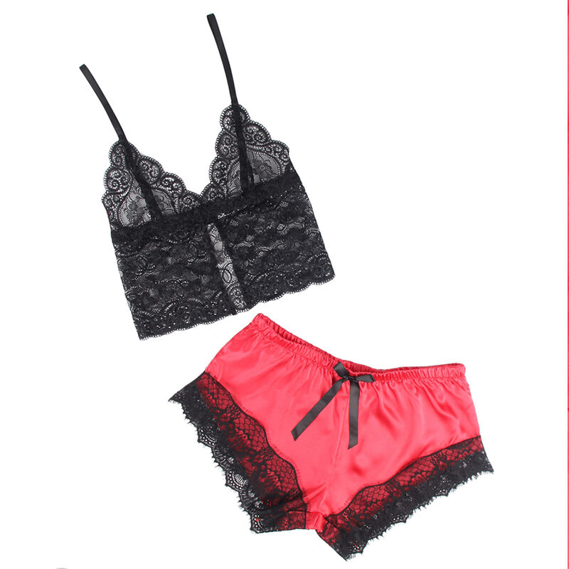 SUBBLIME - 953959 PIJAMA SEXY SATEN Y ENCAJE NEGRO/ROJO S/M - immagine 2