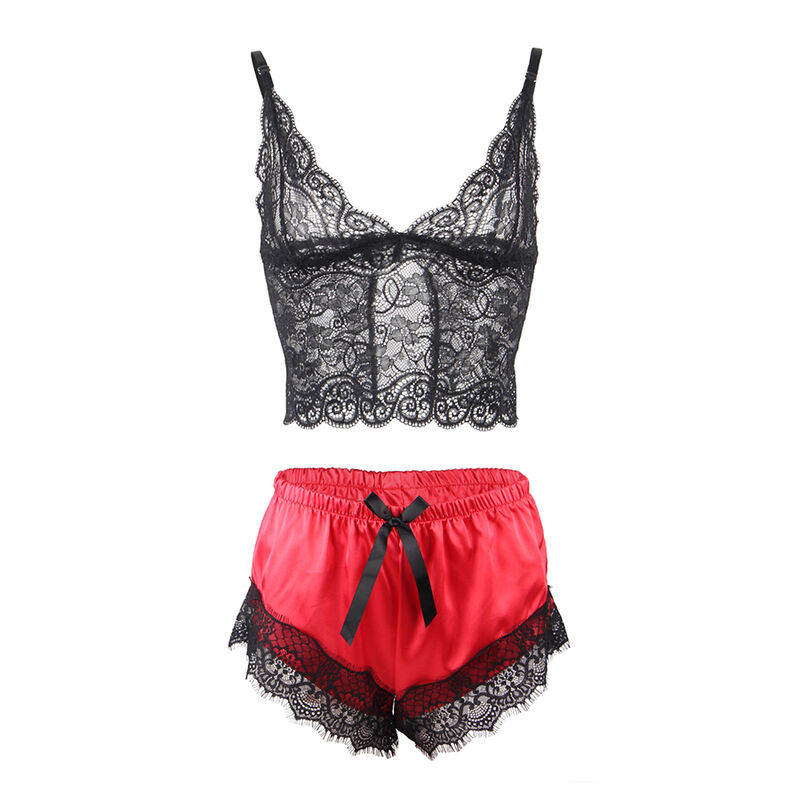 SUBBLIME - 953959 PIJAMA SEXY SATEN Y ENCAJE NEGRO/ROJO S/M - immagine 3
