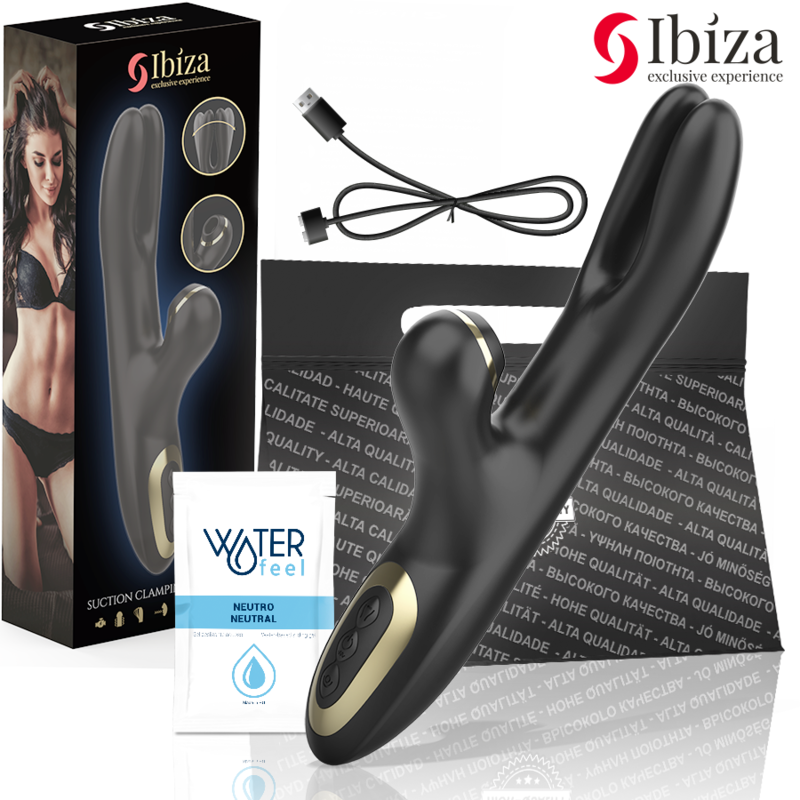 IBIZA - VIBRADOR HI-TECH RABITT SUCCIONADOR Y DOBLE DEAL NEGRO