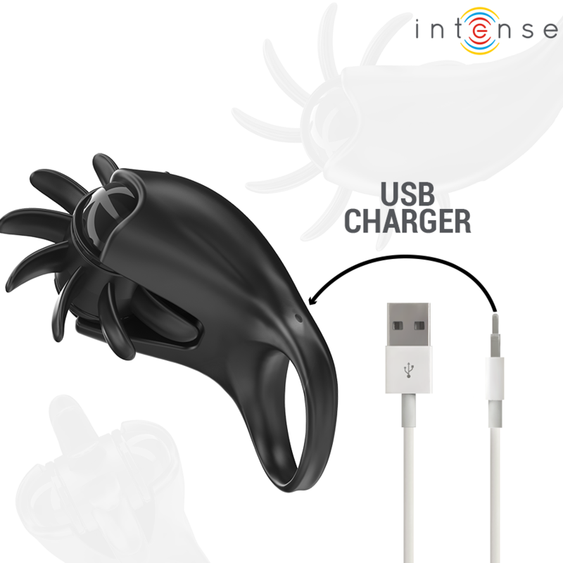 INTENSE - MABEL ANILLO VIBRADOR 10 VIBRACIONES CON ESTIMULADOR DE CLÍTORIS NEGRO - immagine 4