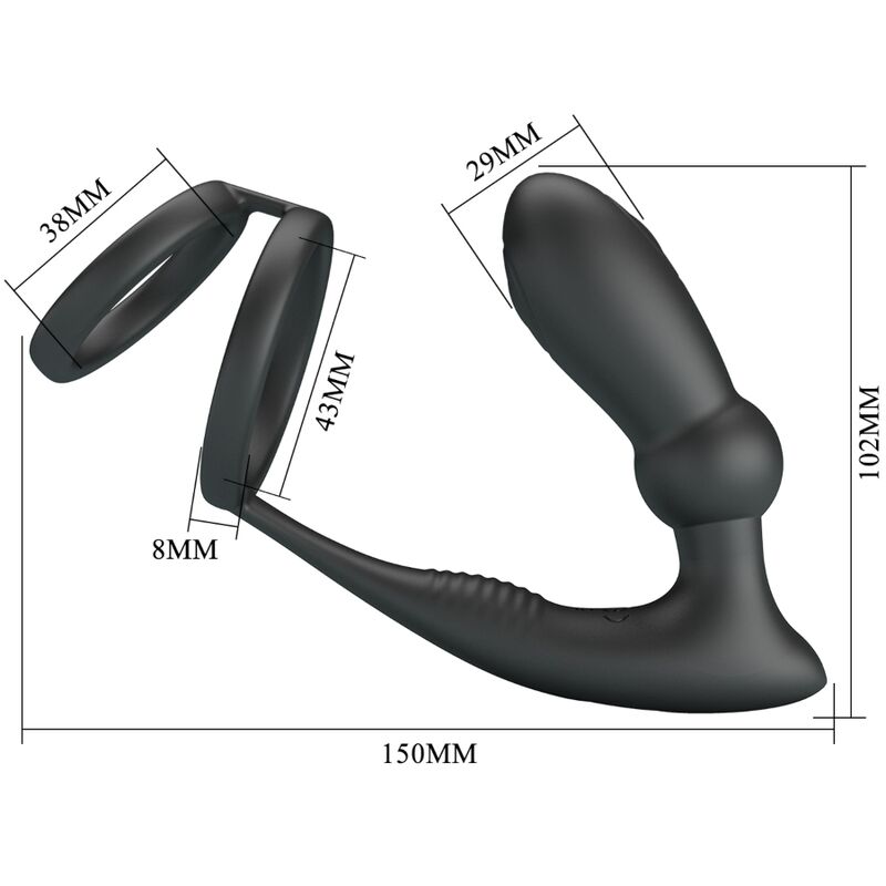 PRETTY LOVE - EMONI ANILLO PENE + PLUG ANAL 12 VIBRACIONES NEGRO - immagine 4