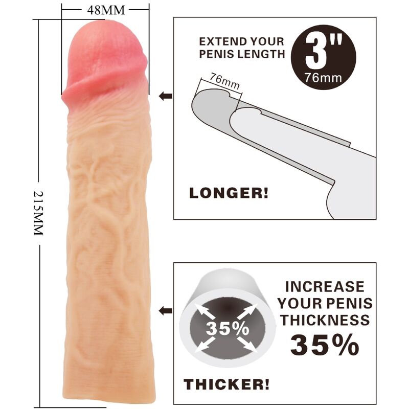 PRETTY LOVE - DEREK FUNDA PENE CON EXTENSIÓN DE 7.6 CM NATURAL - immagine 3