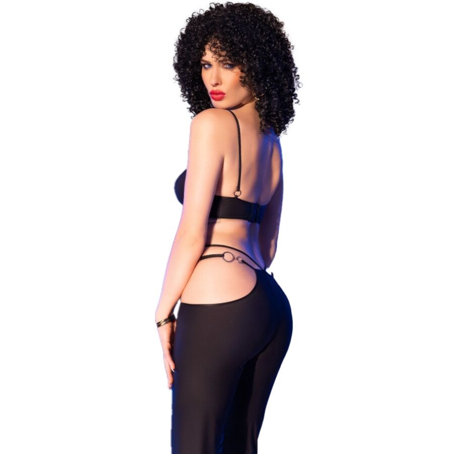 CHILIROSE - CR 4851 SET TOP NEGRO Y LEGGINS CON COMPLEMENTOS DORADOS - immagine 2
