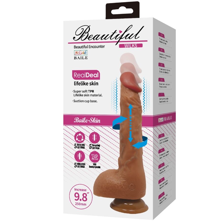 BAILE - BEAUTIFUL WILKS VIBRADOR REALÍSTICO DE 5 CONFIGURACIONES 25 CM MULATO - immagine 10