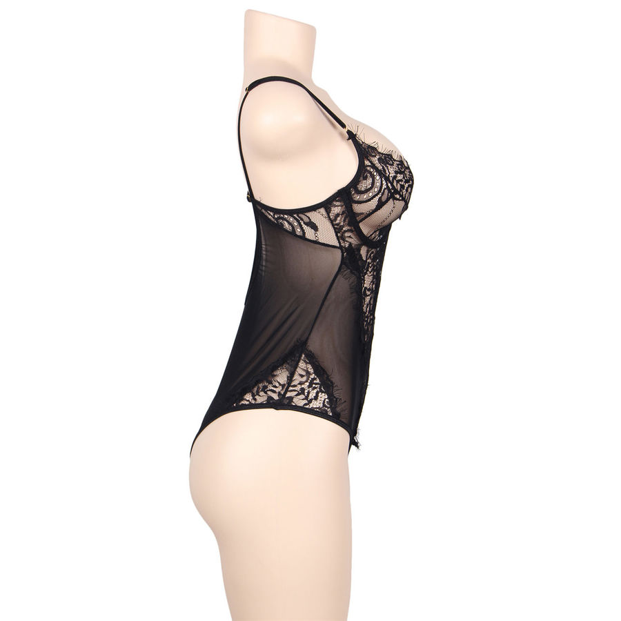 SUBBLIME - QUEEN PLUS PIZZO FLOREALE E TEDDY NERO CON FRANGE - immagine 2