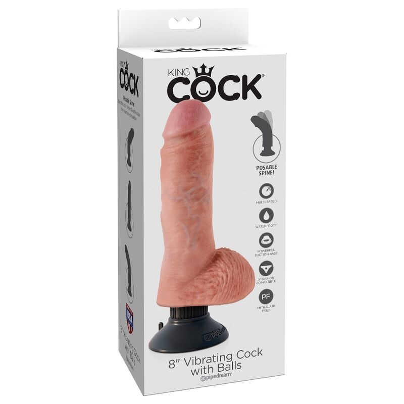 KING COCK - DILDO VIBRANTE CON TESTICOLI 20.3 CM NATURALE - immagine 8